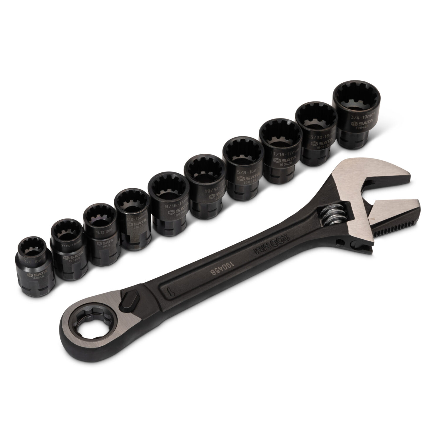 Sata Tools Clé à Molette + 11 Douilles 10-19mm Pass Thru