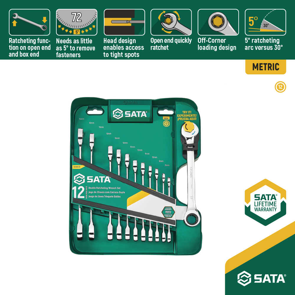Sata 12 clés mixtes cliquet